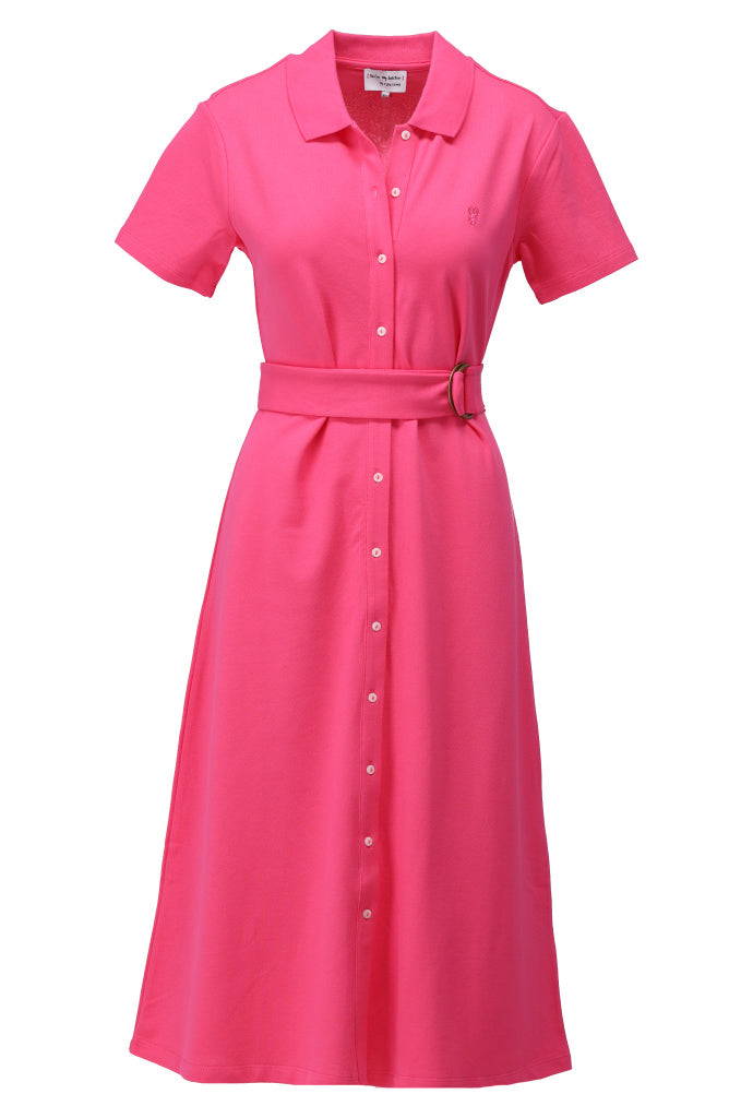 Carmine rose midi polo dress with buttons